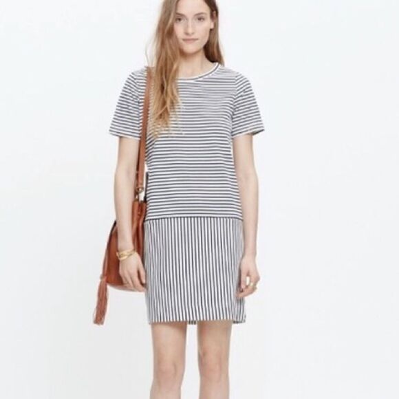 Madewell Dockside Striped T-Shirt Dress Drop Waist - Picture 1 of 9